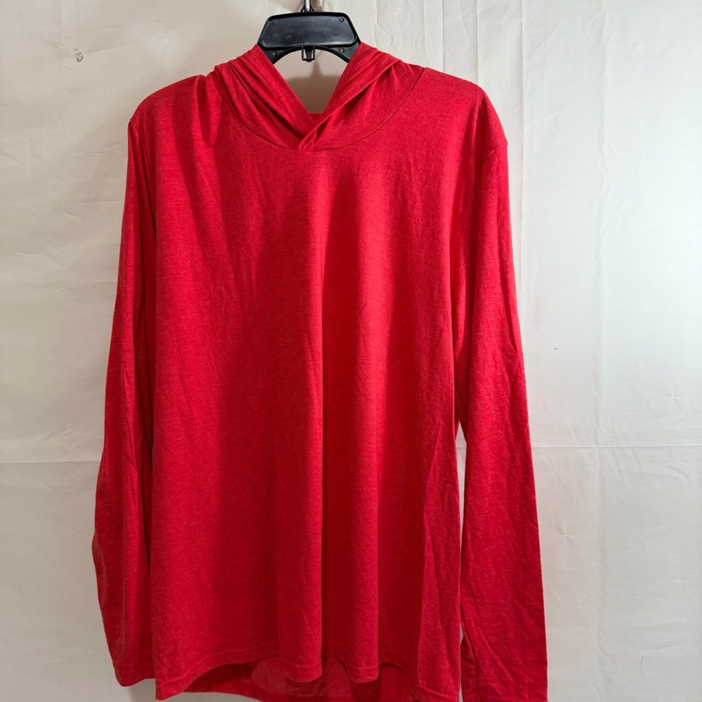 District Mens Perfect Tri Heather Red Lightweight Long Sleeve T-Shirt Hoodie Med
